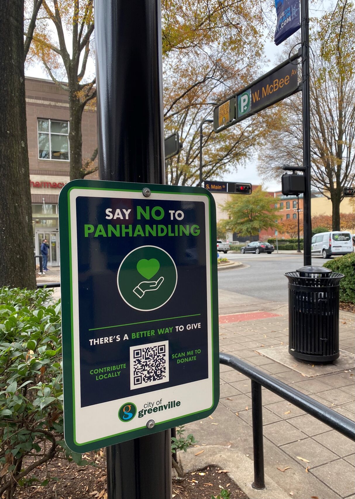 Anti-panhandling sign in downtown Greenville
